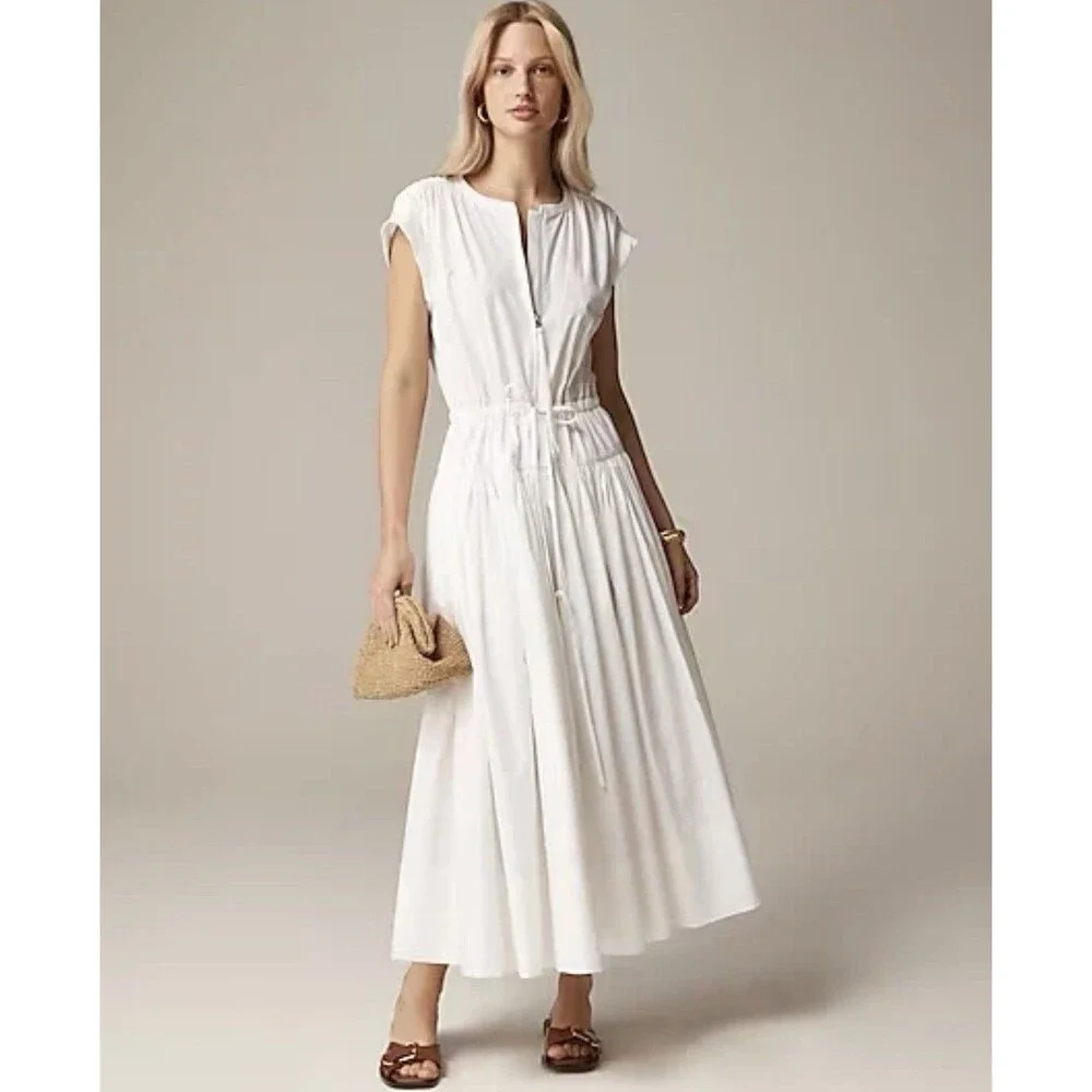 J. Crew White Midi Dress with Drawstring Waist - Picture 11 of 14